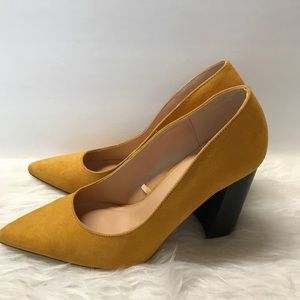 NY & C woman’s mustard high  suede , heels size 9
